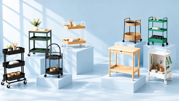 A white BRÄNNBOLL shelving unit on castors