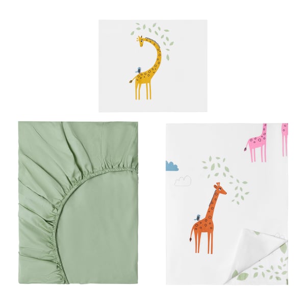 A green giraffe BERGFINK 3-piece bedlinen set with bag