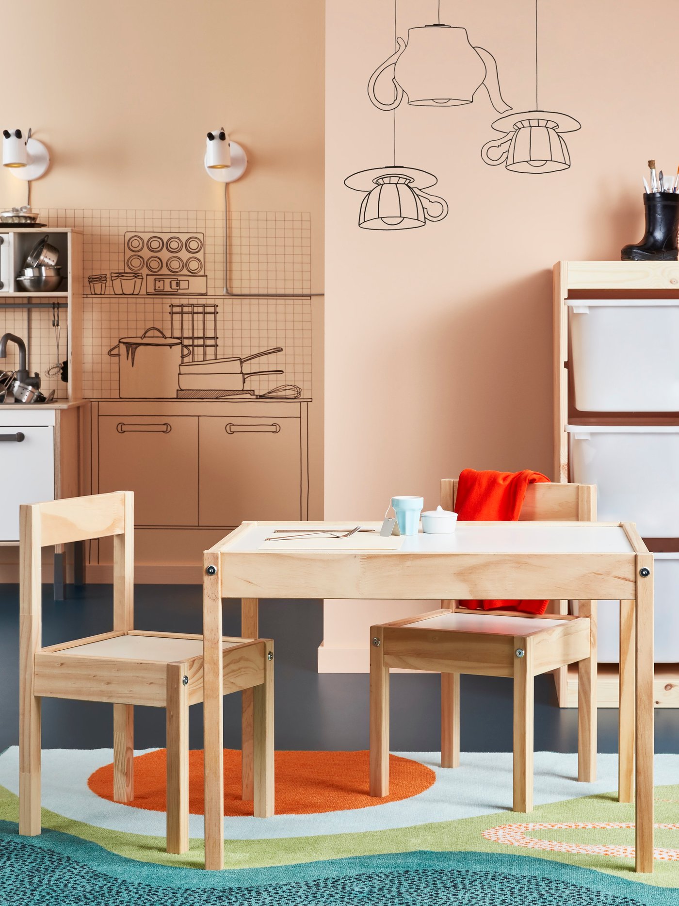 Tavolo per bambini LÄTT bianco/pino con 2 sedie