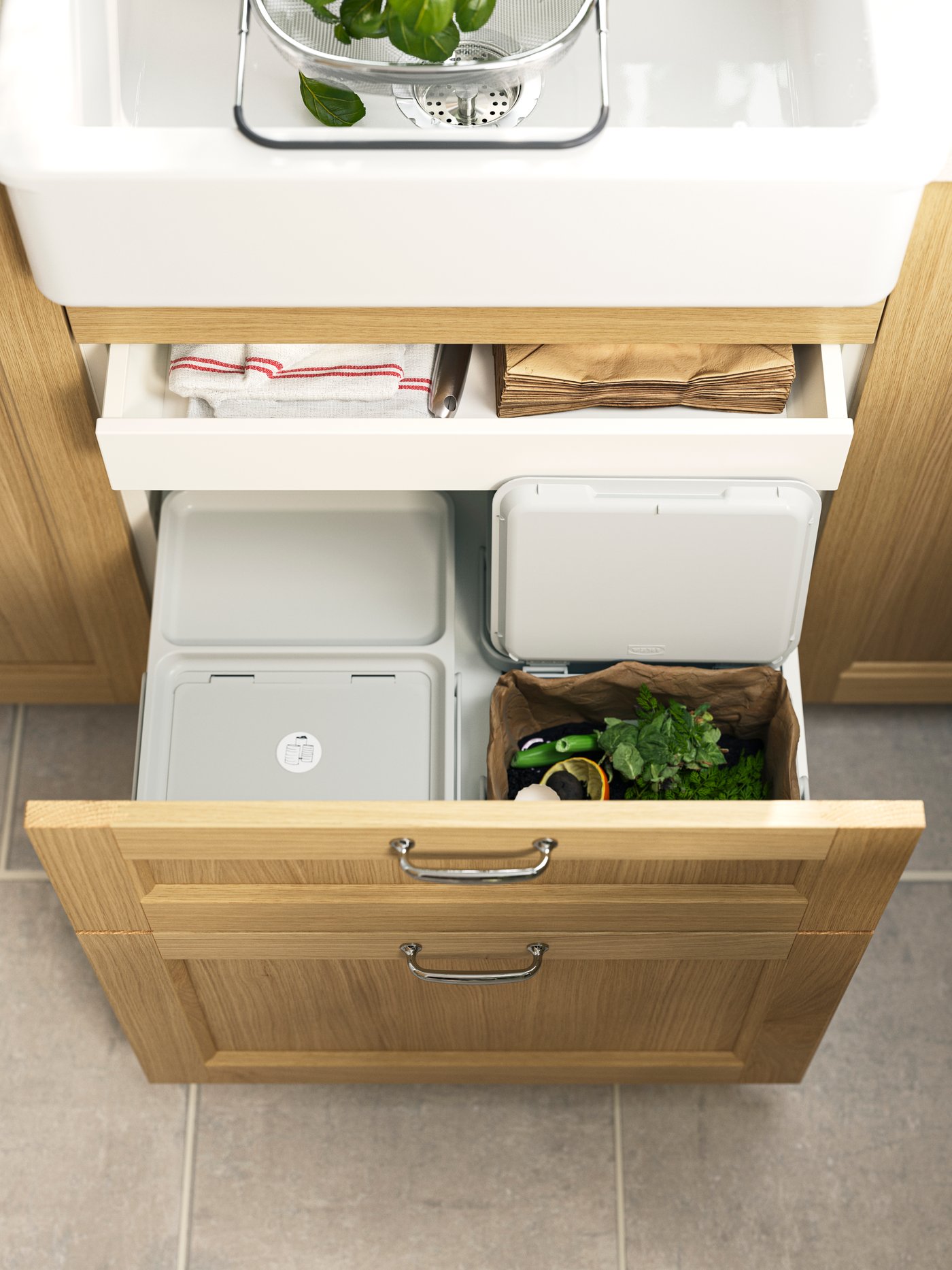 A for METOD kitchen drawer/light grey HÅLLBAR waste sorting solution in the kitchen