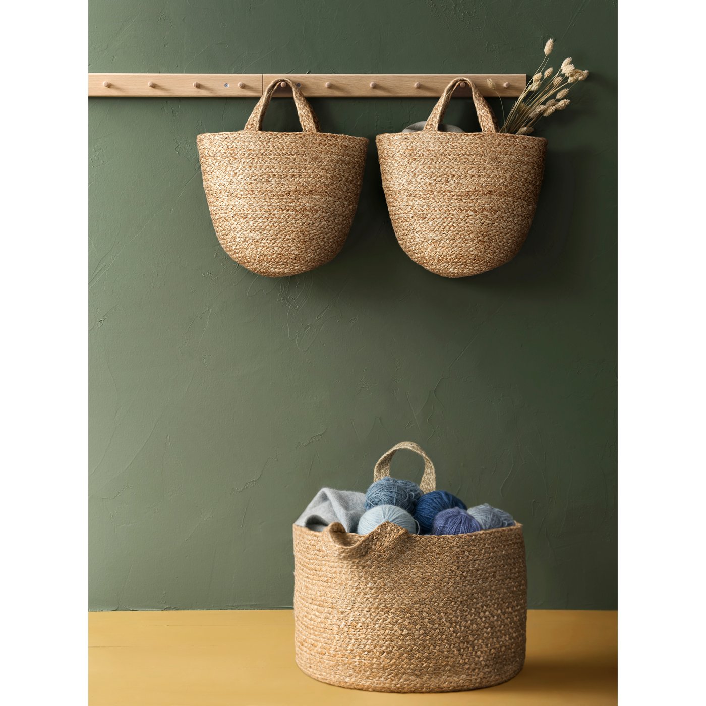 Basket hangin on a rail