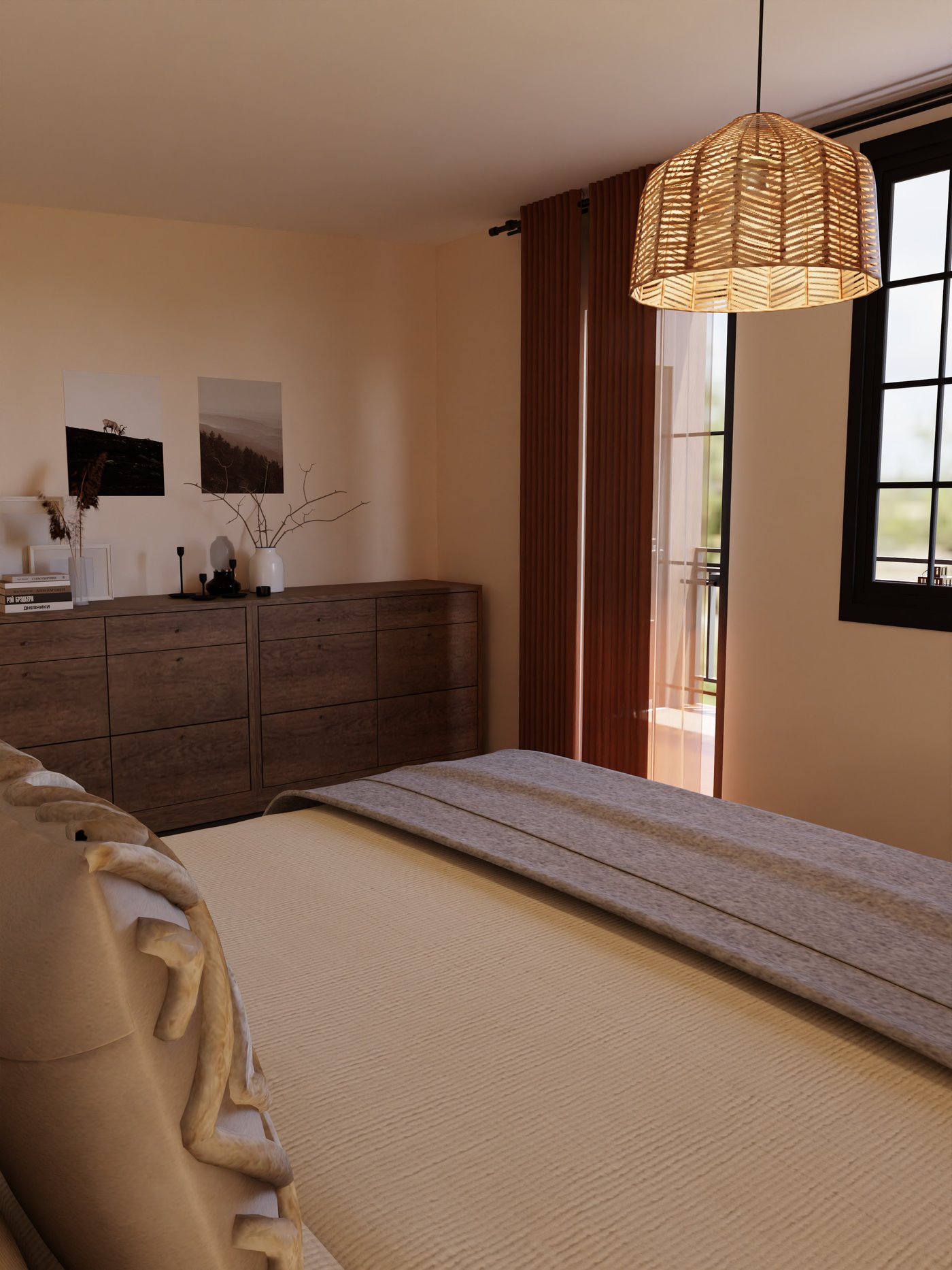 Blick im Schlafzimmer aus dem Fenster.