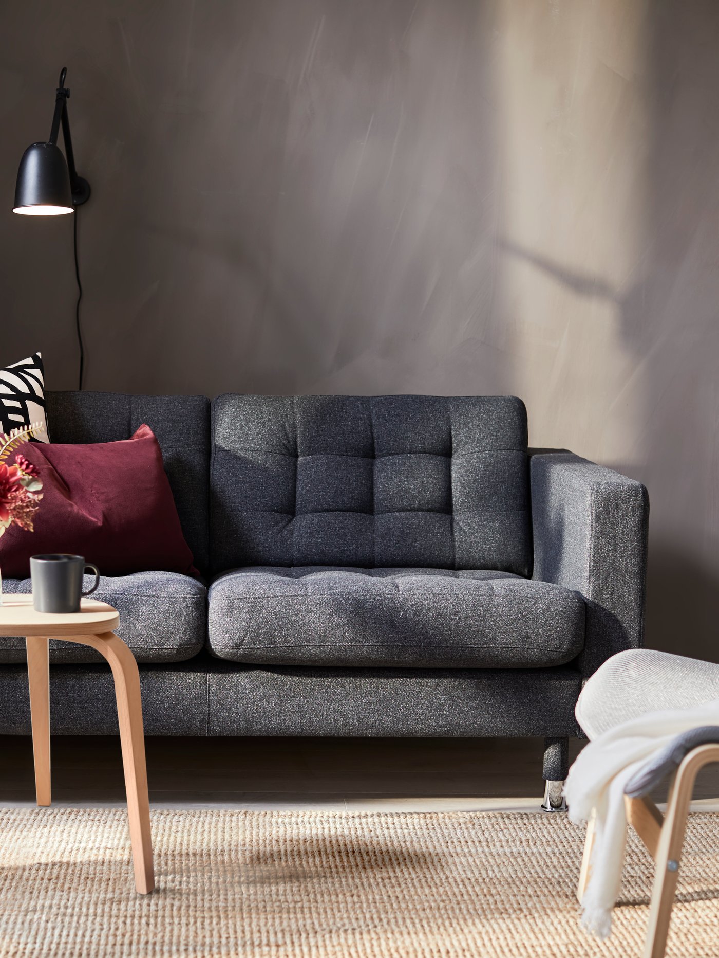 A birch KYRRE stool in the living room