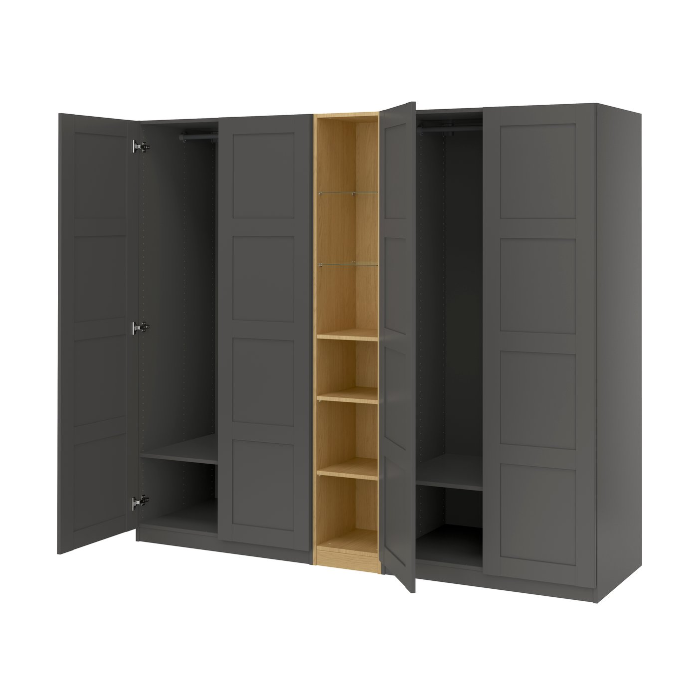 IKEA - PAX / BERGSBO vaatekaappikokonaisuus, tummanharmaa tummanharmaa/tammikuvio, 235x60x201 cm