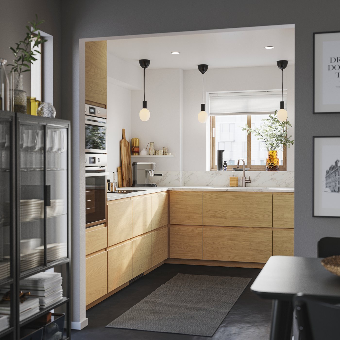 Cozinha IKEA em L e frentes de porta em carvalho