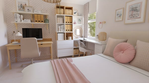 Todo en orde e harmonía na habitación dun rapaz