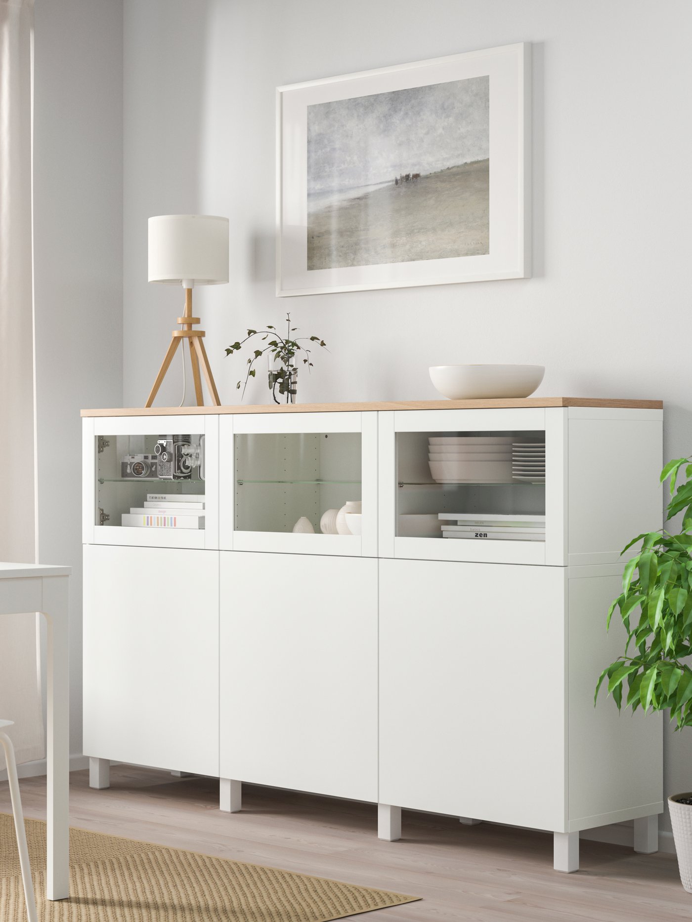 A Lappviken/Stubbarp/Sindvik white clear glass BESTÅ storage combination with doors