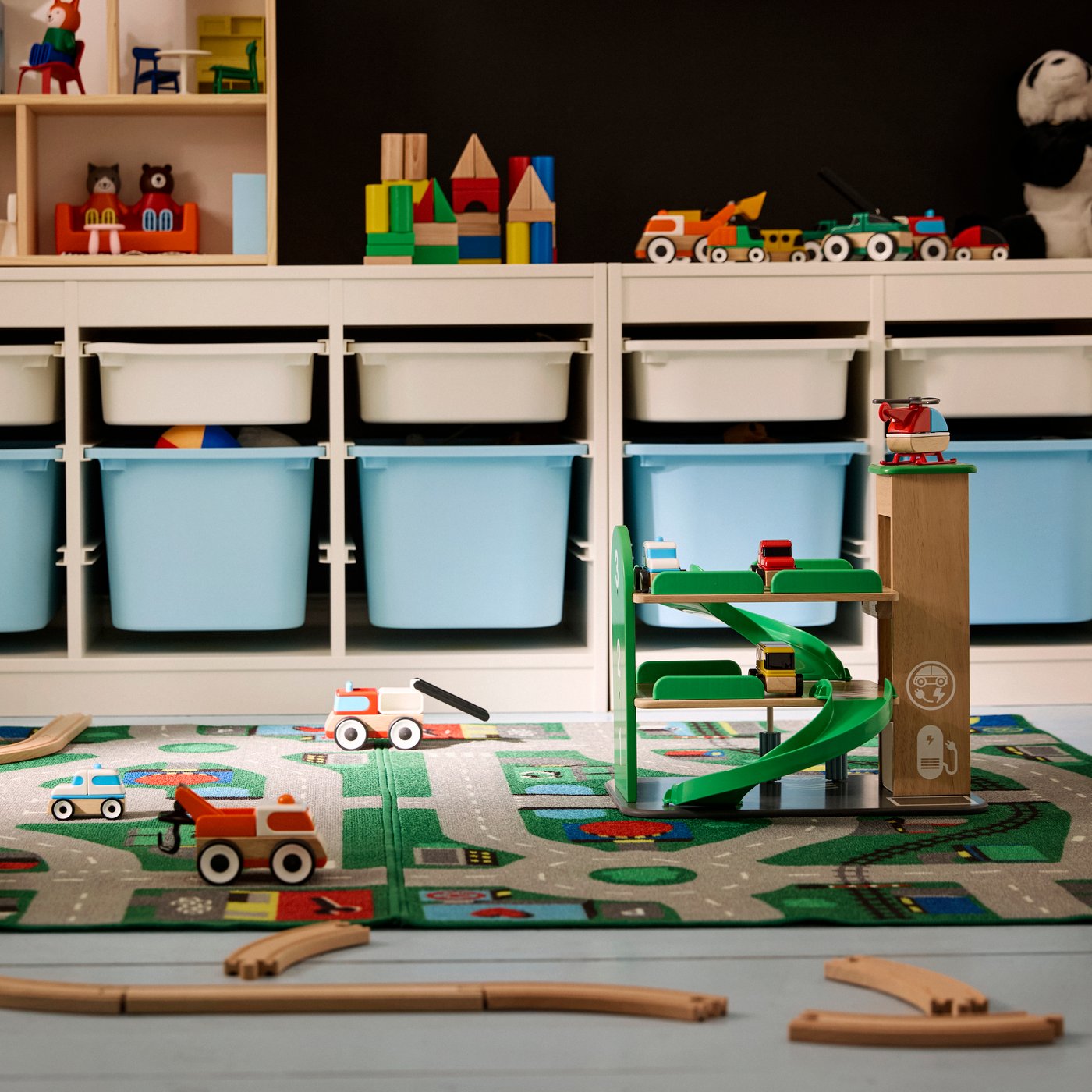 A white TROFAST frame in the childrens room