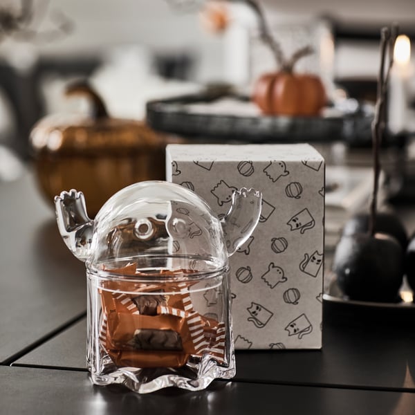 A ghost clear glass KUSTFYR bowl with lid