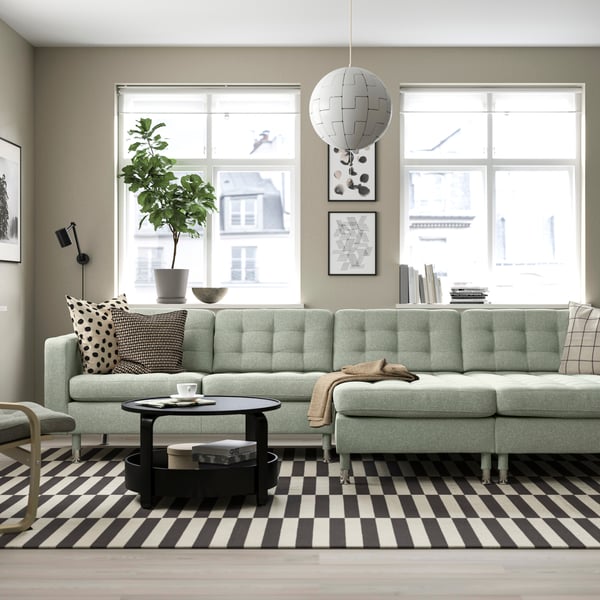 A Gunnared light green/metal LANDSKRONA 4-seat sofa with chaise longues