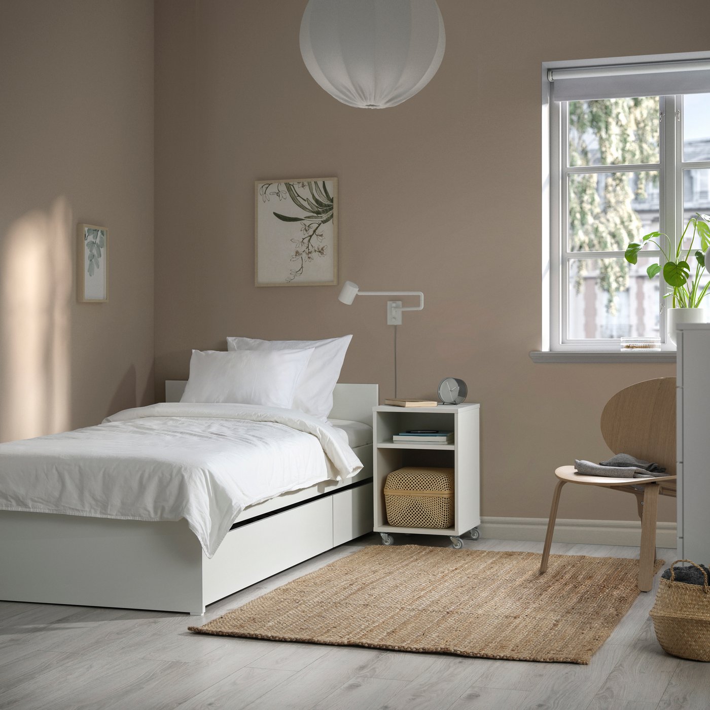 A white/Luröy VIHALS bed frame with 2 storage boxes