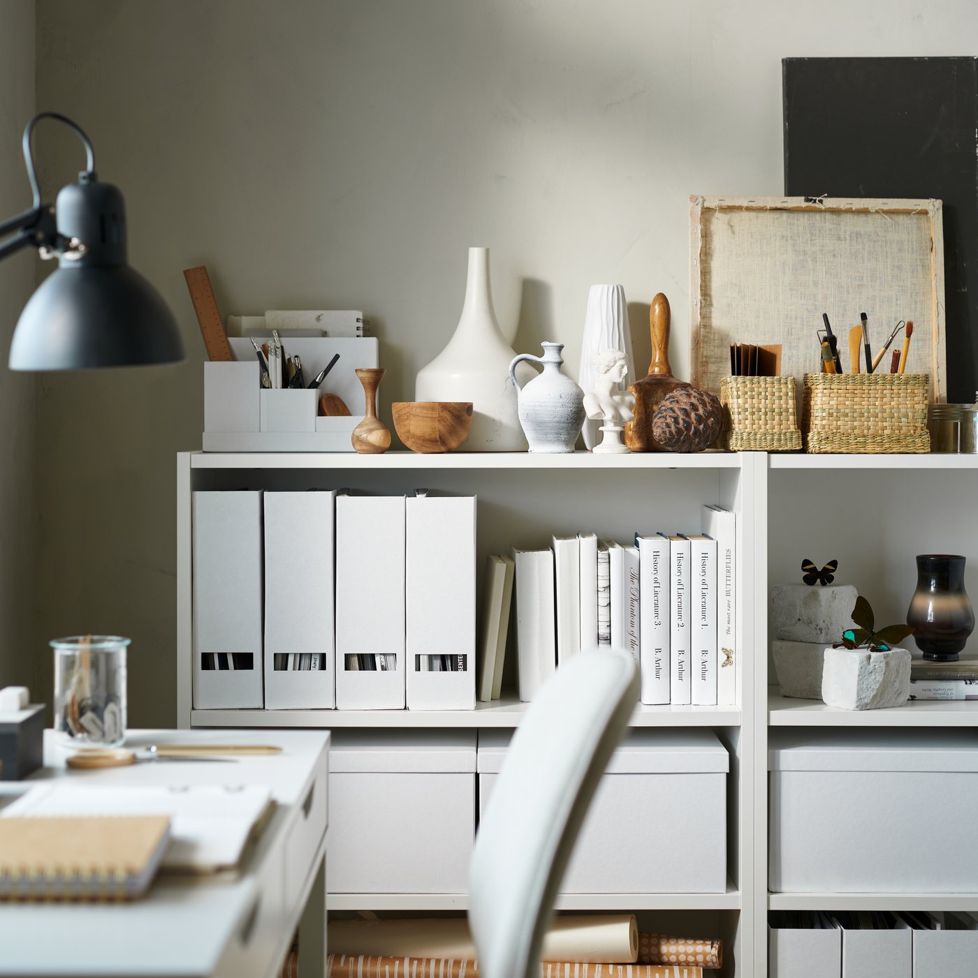 A white TJENA magazine file in the home office