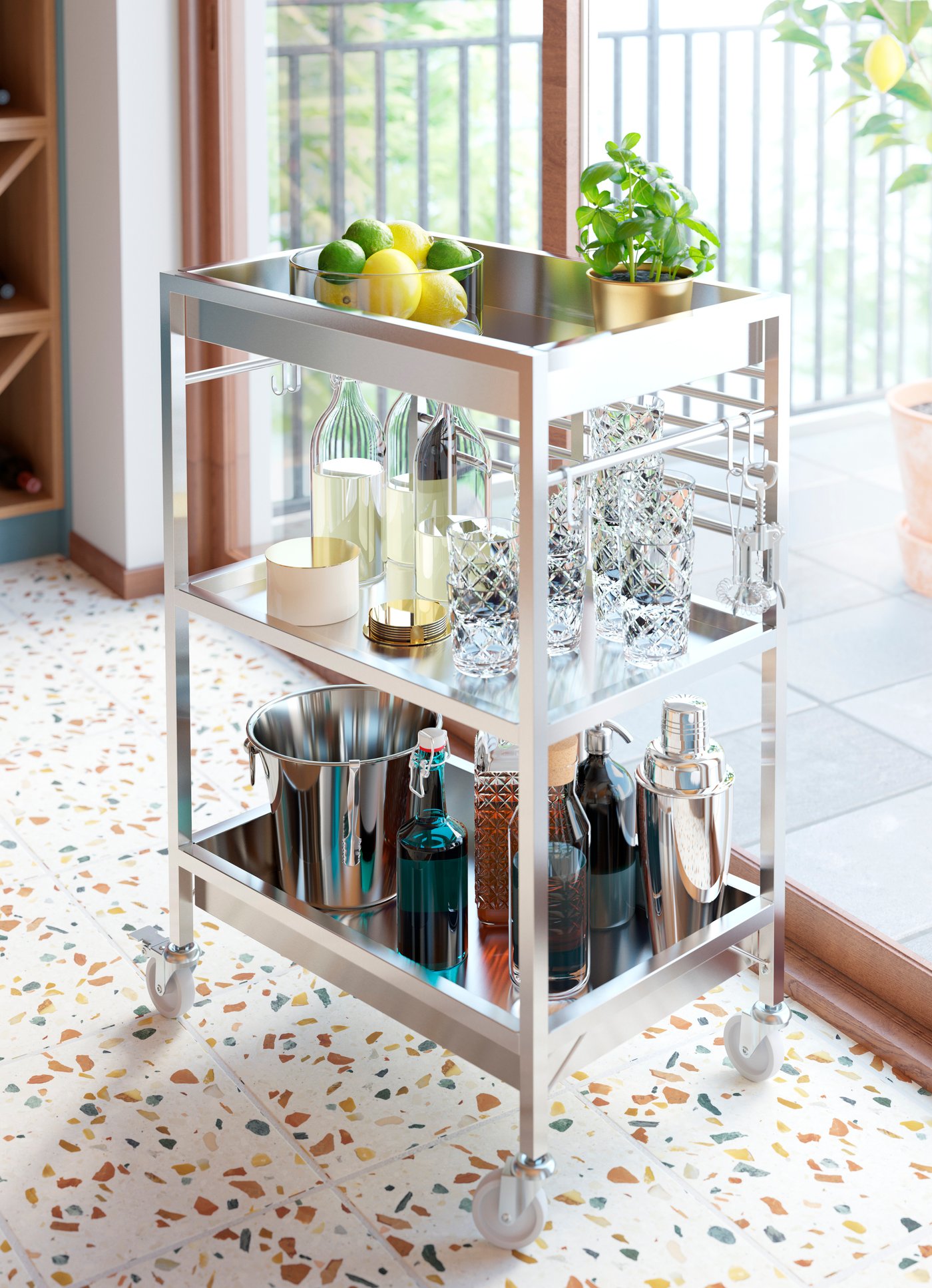 A stainless steel KUNGSFORS kitchen trolley