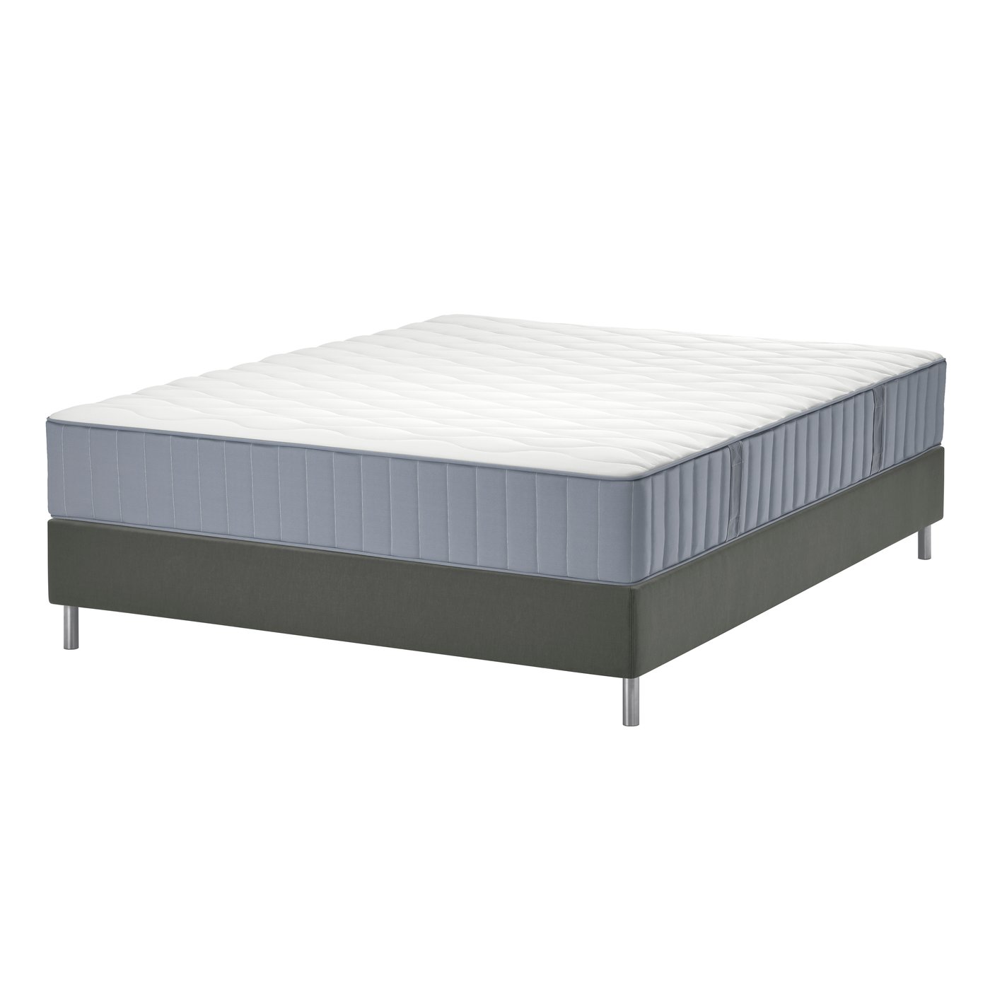 IKEA LYNGÖR kontinentalsäng, vågstranda medium fast/ljusblå mörkgrå, 160x200 cm