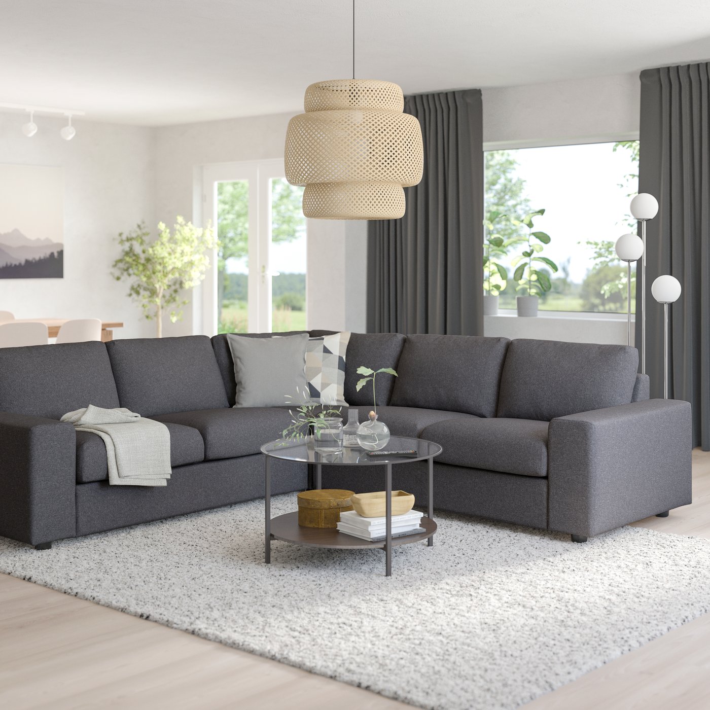 IKEA VIMLE hörnsoffa, 4-sits, med breda armstöd/gunnared mellangrå