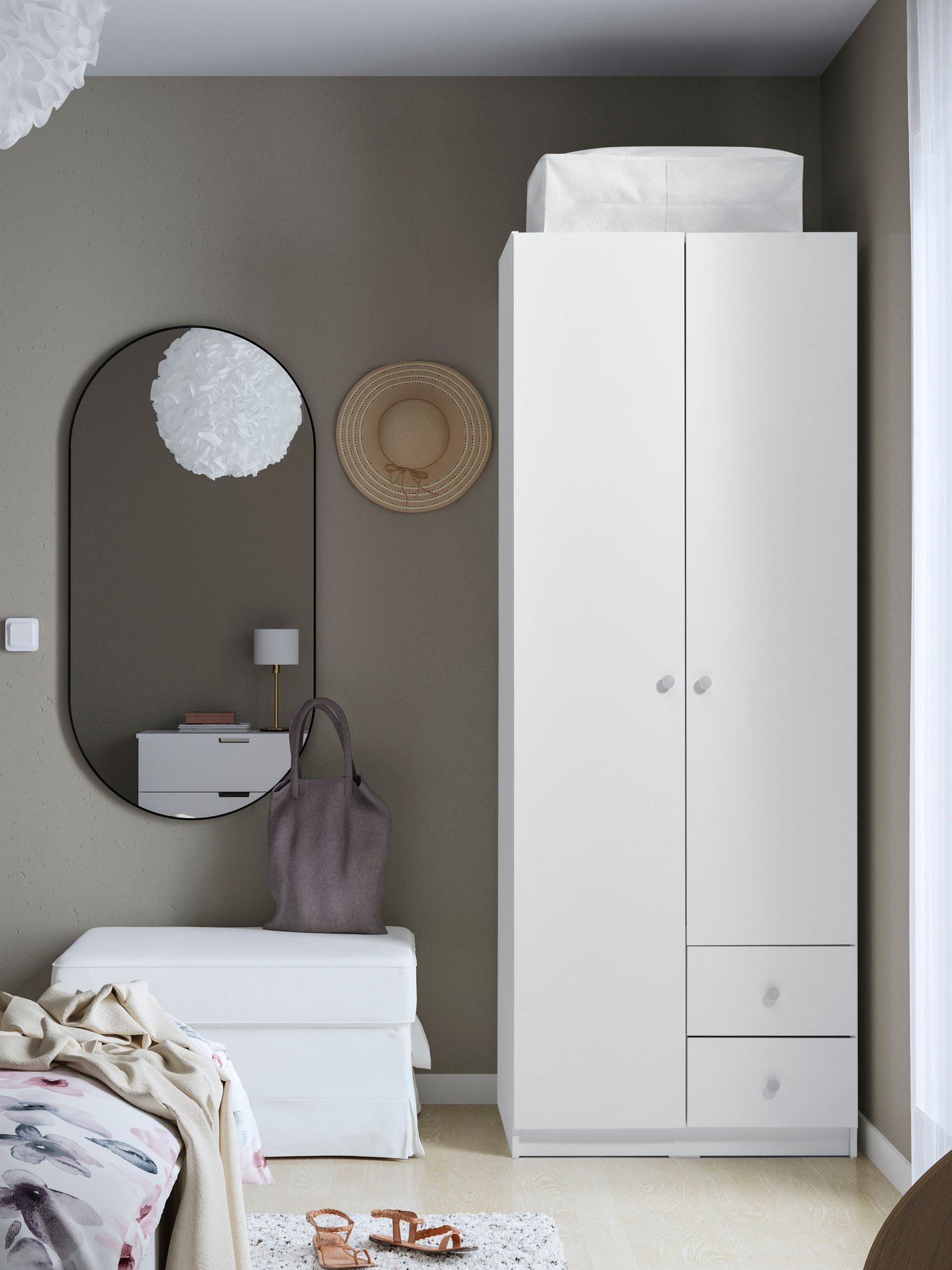 A white BRUKSVARA wardrobe with 2 doors and 2 drawers