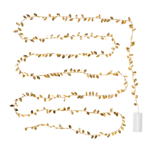 A battery-operated leaf/gold-colour STRÅLA LED lighting chain with 40 lights