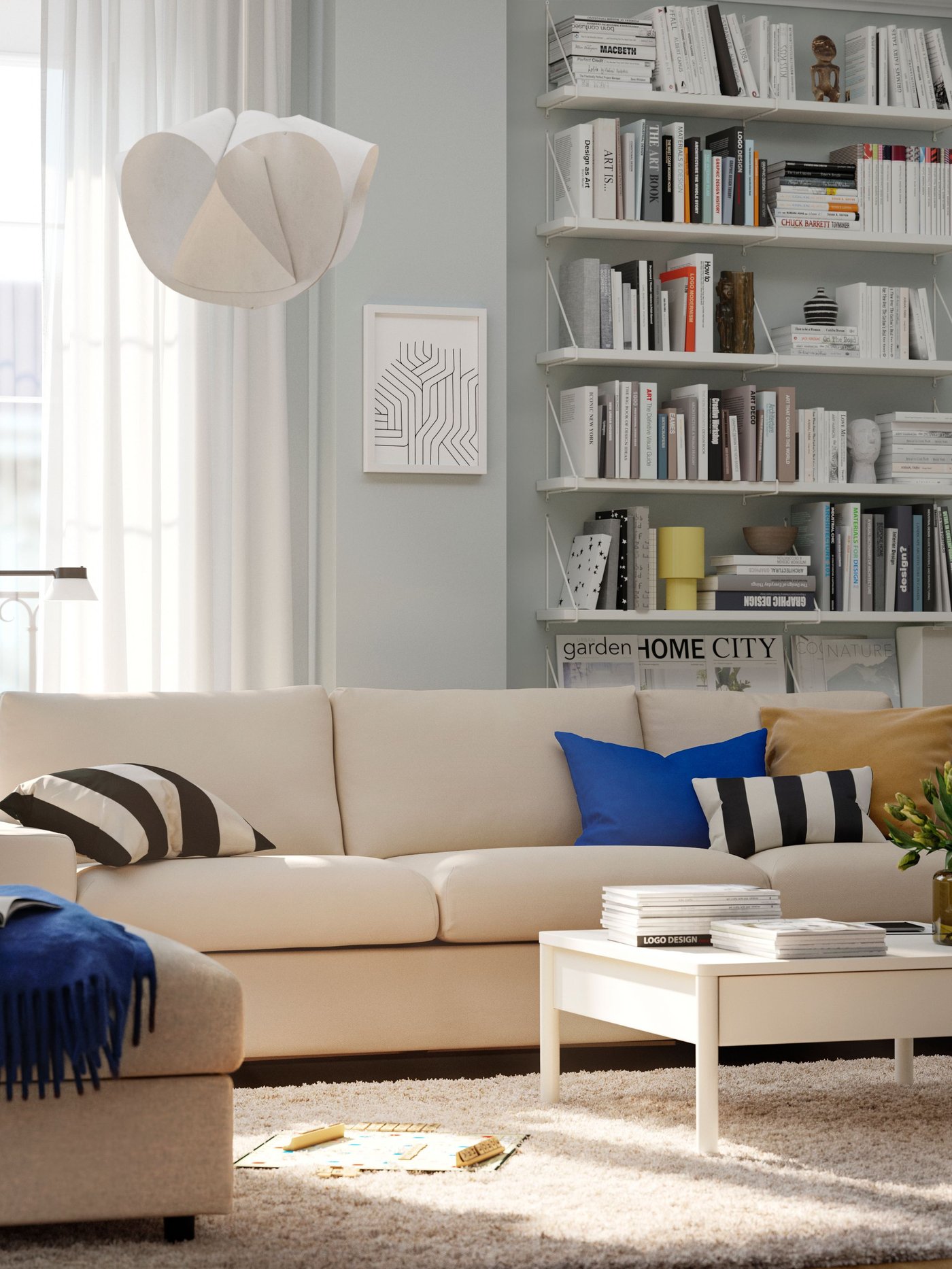 A Hallarp beige VIMLE footstool with storage in the living room