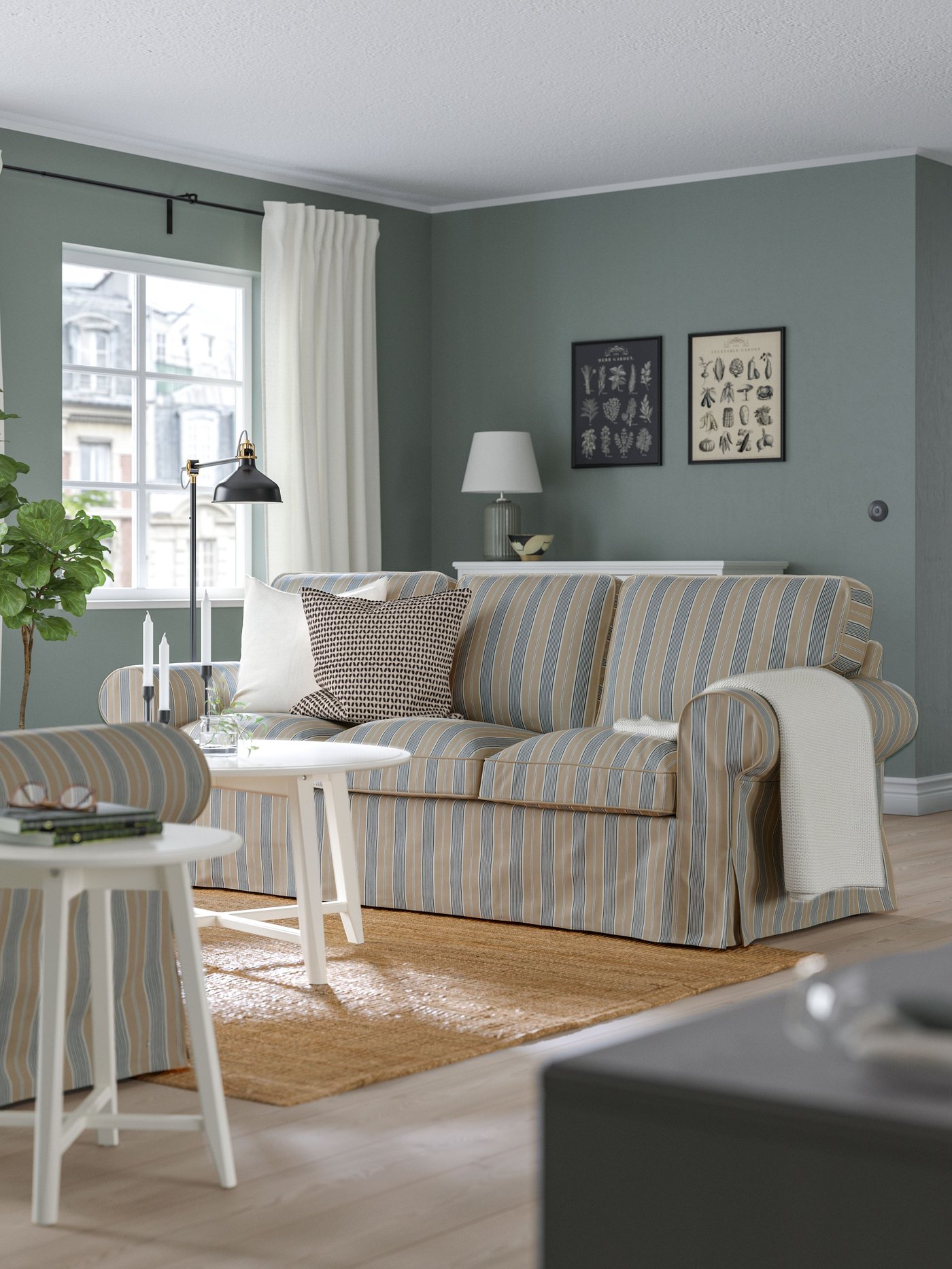 A Karlshov beige/multicolour EKTORP 3-seat sofa