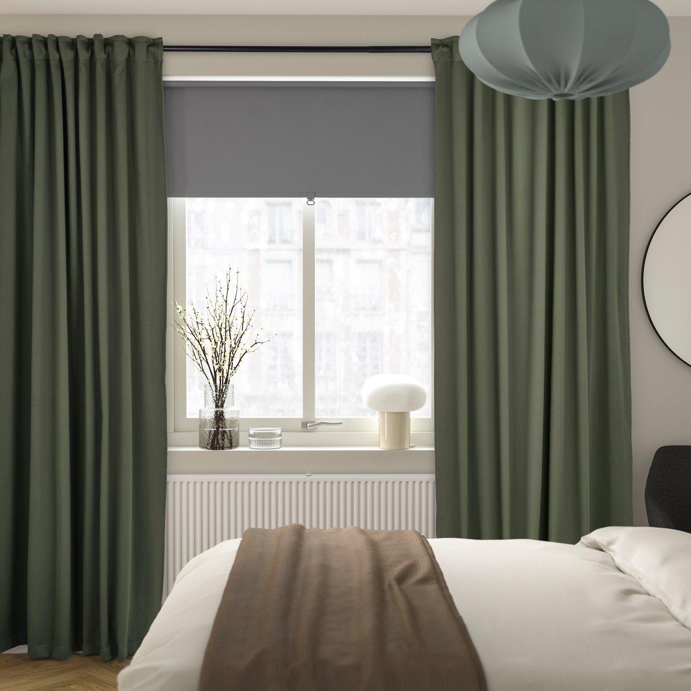 A dark green/with heading tape MAJGULL block-out curtains, 1 pair