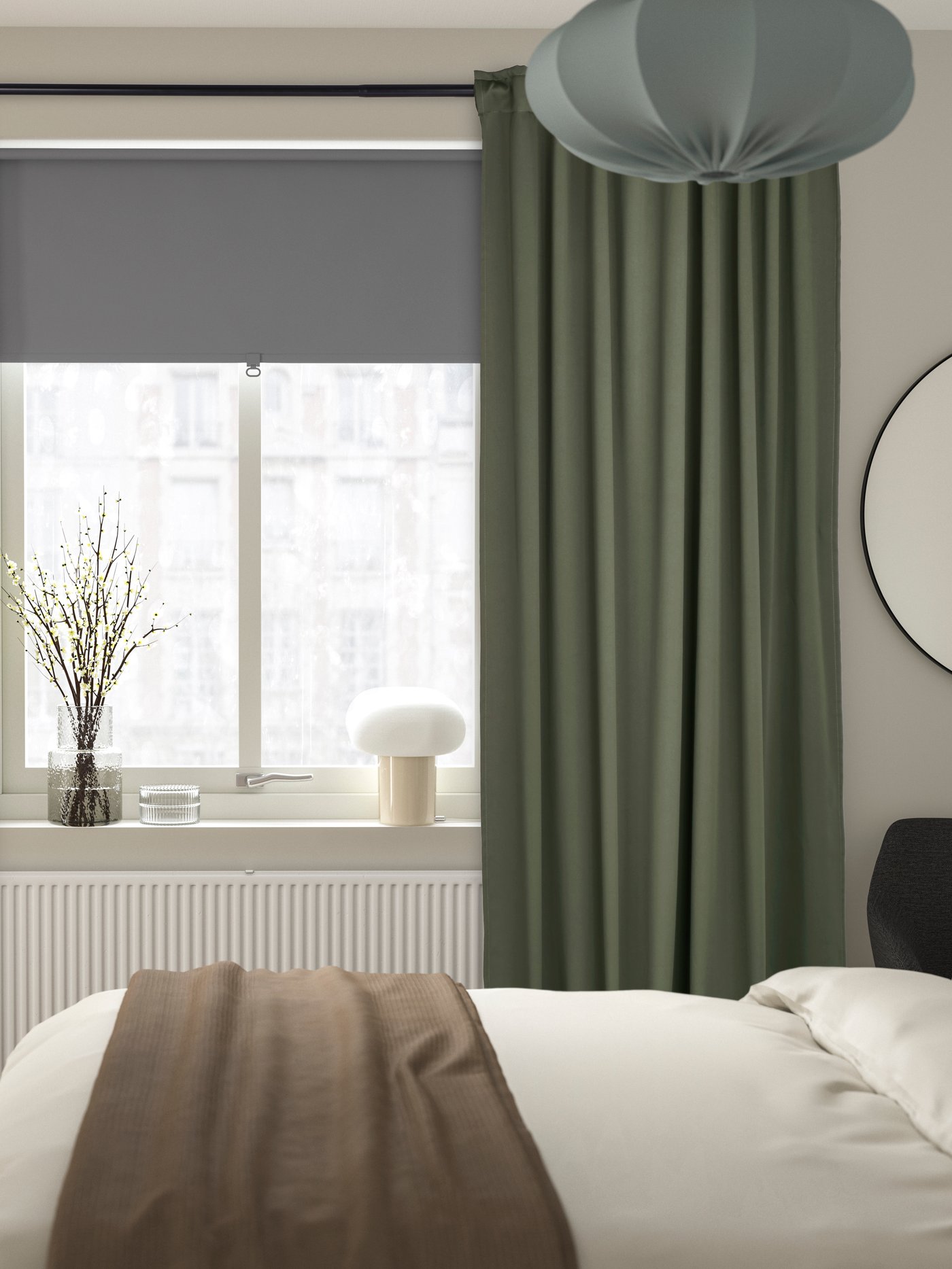 Dunkelgrüne MAJGULL Verdunkelungsgardinen mit Kombiband, 1 Paar im Schlafzimmer