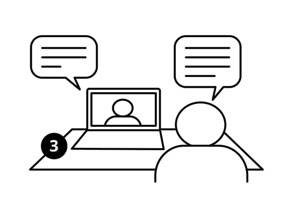 Step 3: Create with our interior design specialist graphic showing someone in an online meeting