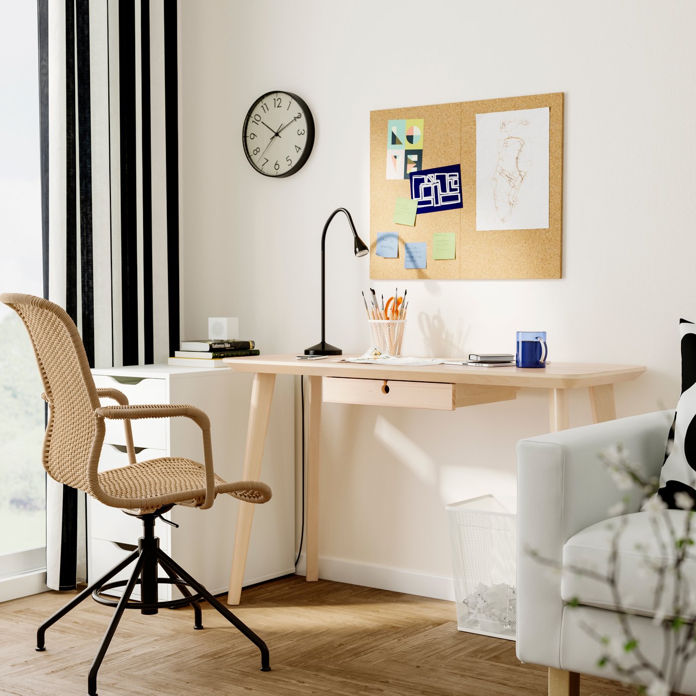 IKEA LISABO / STIGBYGEL skrivbord och stol, askfaner brun/svart