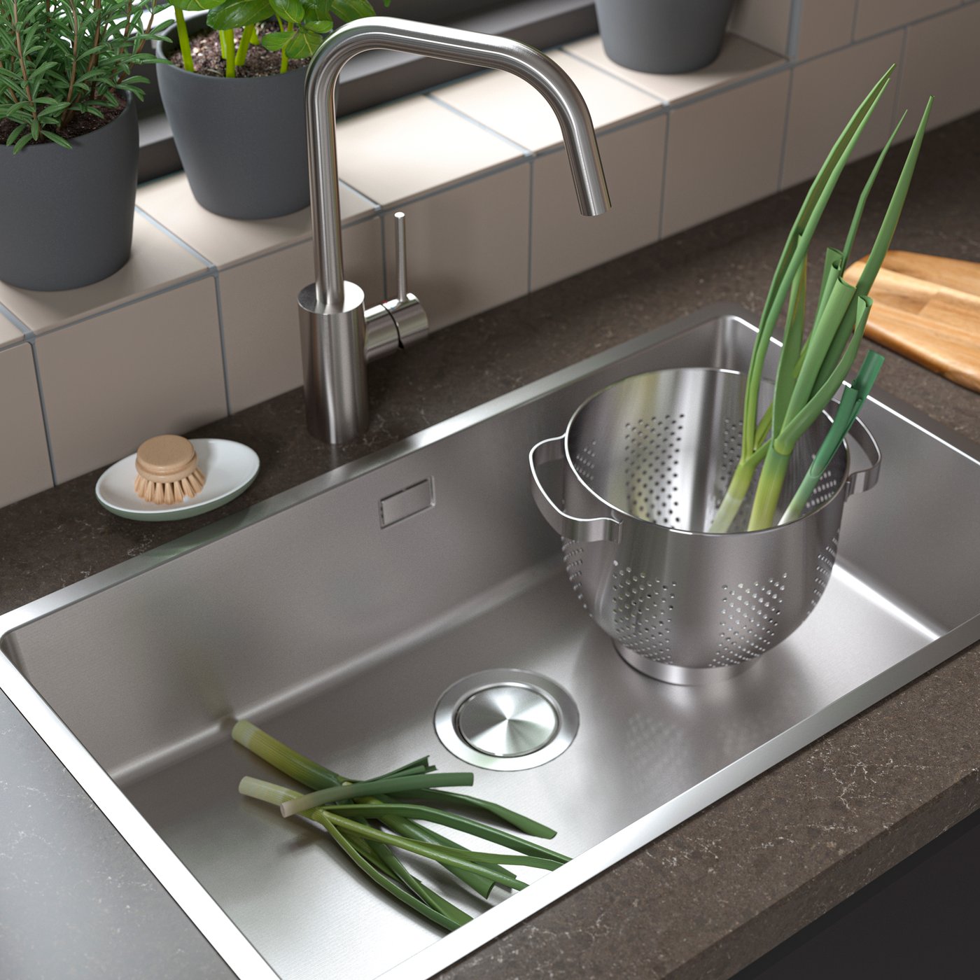 A stainless steel VRESJÖN inset sink, 1 bowl in the kitchen