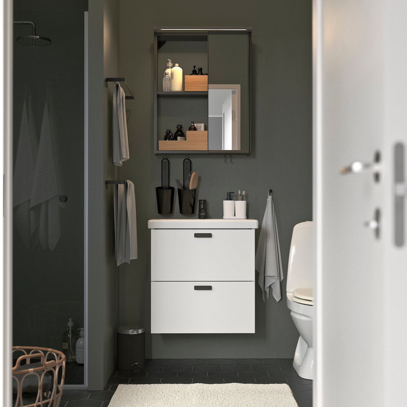 IKEA ENHET badrum, antracit/vit, 64x43x65 cm