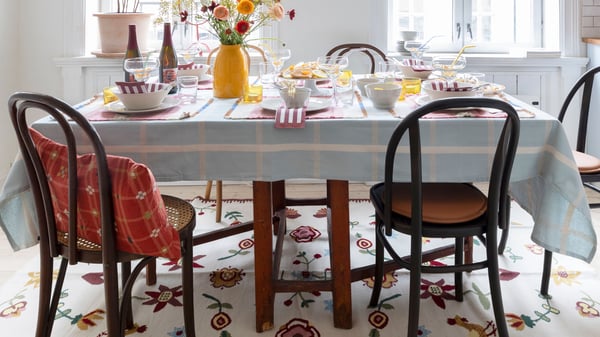 A blue NISSÖGA tablecloth
