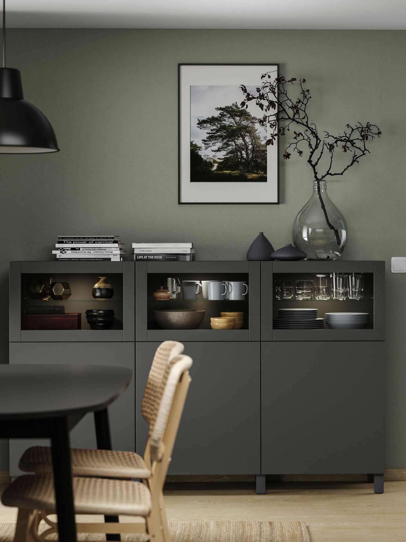 A dark grey Lappviken/Sindvik dark grey BESTÅ storage combination with doors