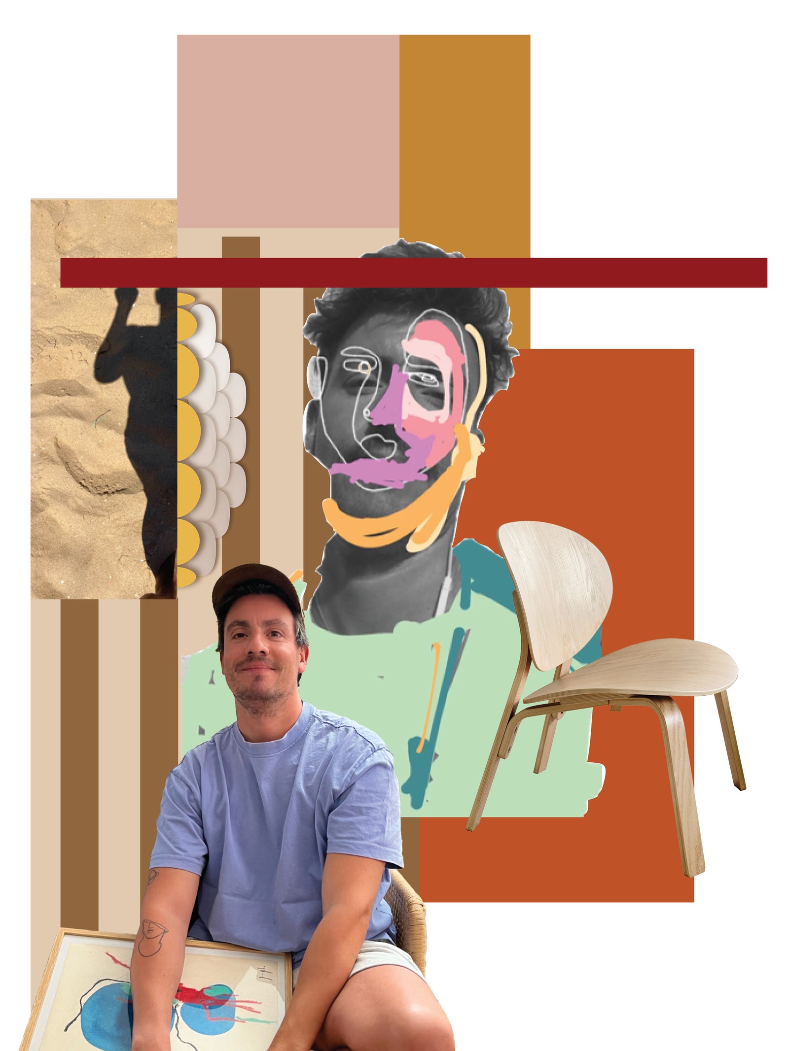 Tabla za inspiraciju zemljanih boja, slika FRÖSET fotelje i portret na kom je João.