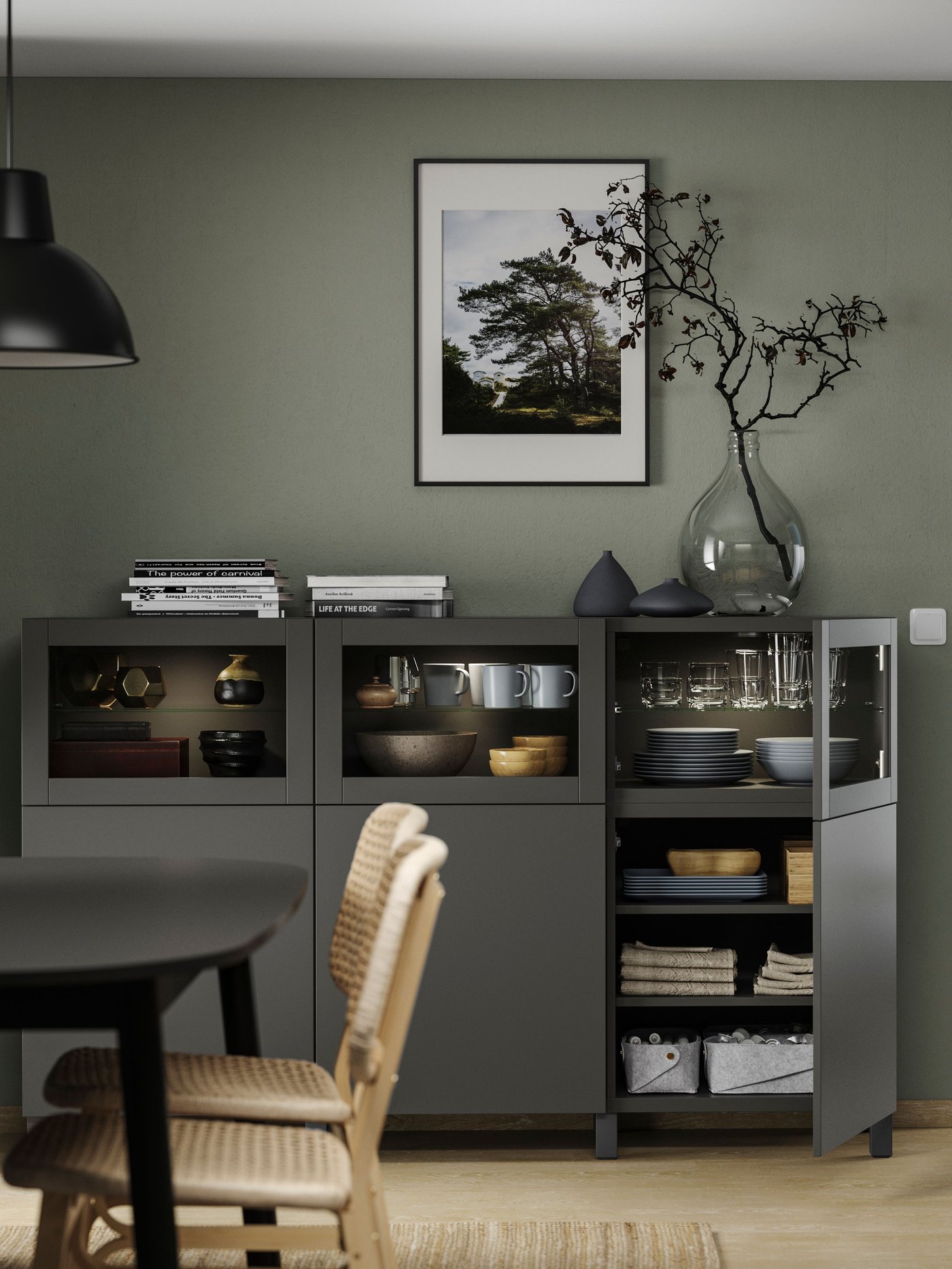 A dark grey Lappviken/Sindvik dark grey BESTÅ storage combination with doors