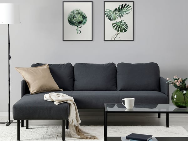 A Knisa dark grey GLOSTAD 3-seat sofa with chaise longue