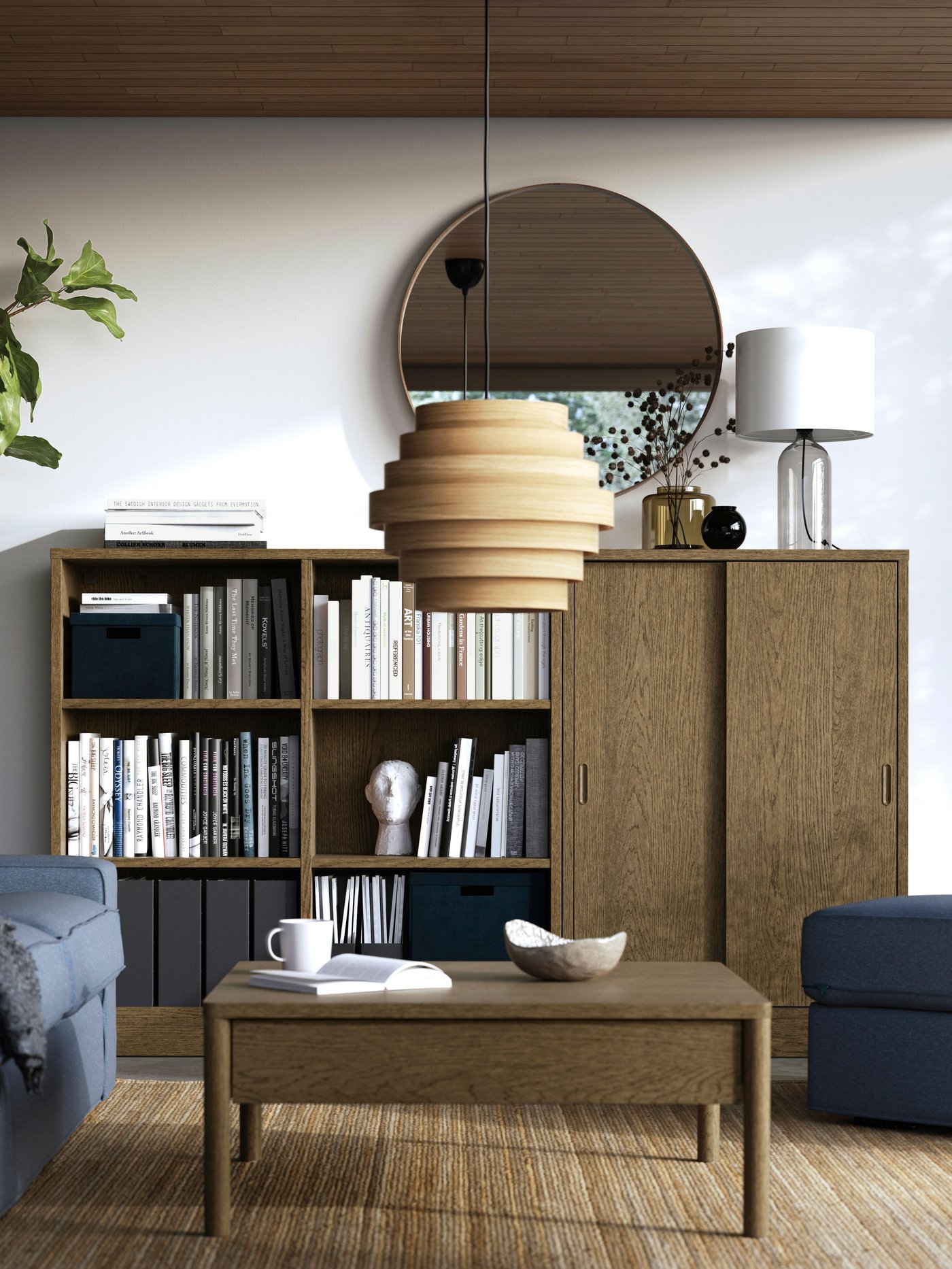 Brown-stained oak veneer TONSTAD storage combination