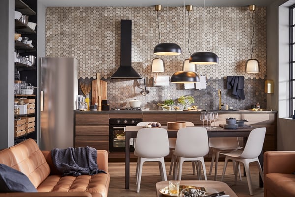 A dark brown EKEDALEN extendable table in the kitchen