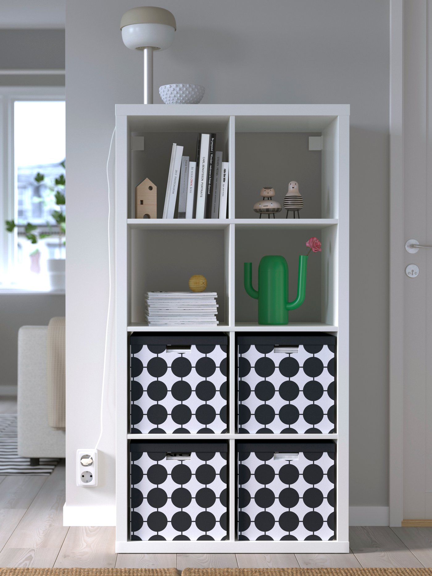 A white KALLAX shelving unit