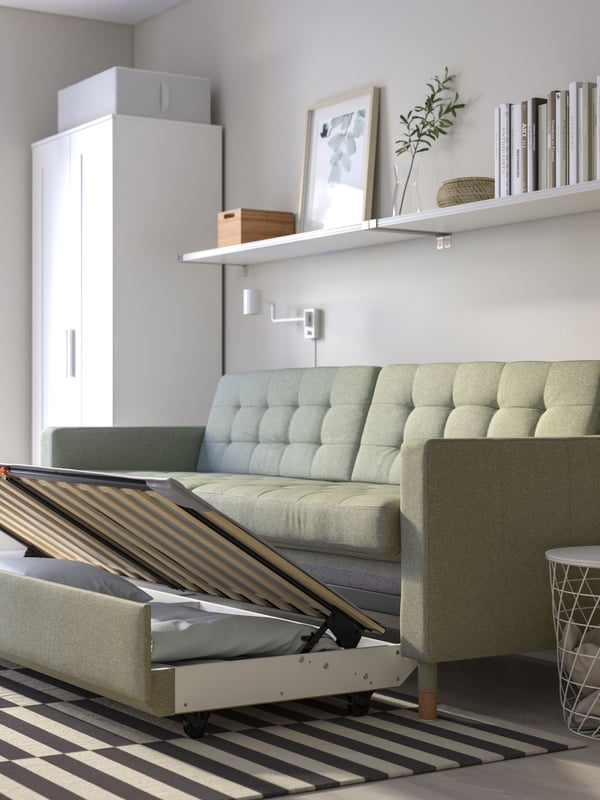 A Gunnared light green/wood LANDSKRONA 3-seat sofa-bed