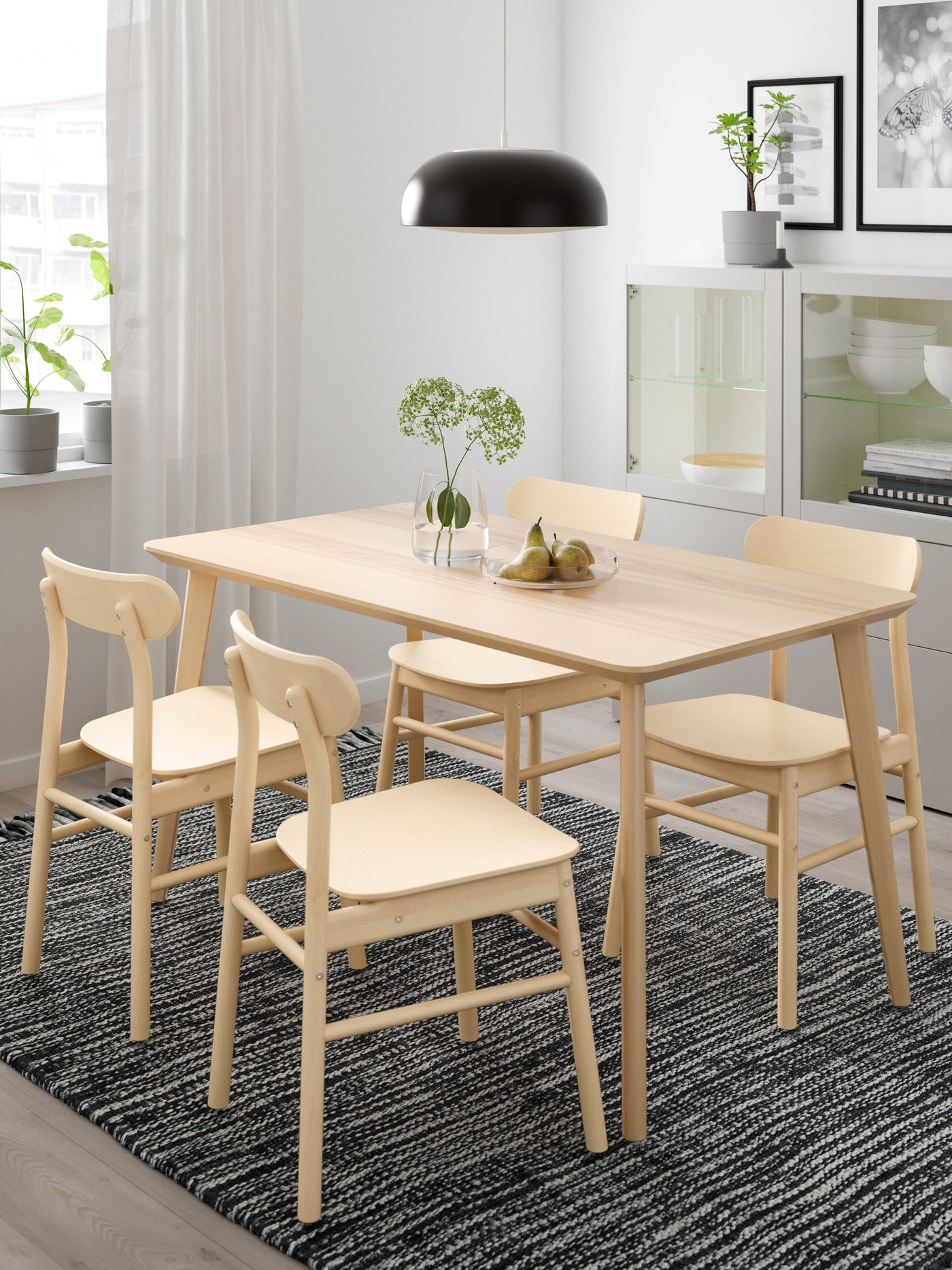 An ash veneer/birch RÖNNINGE table and 4 chairs