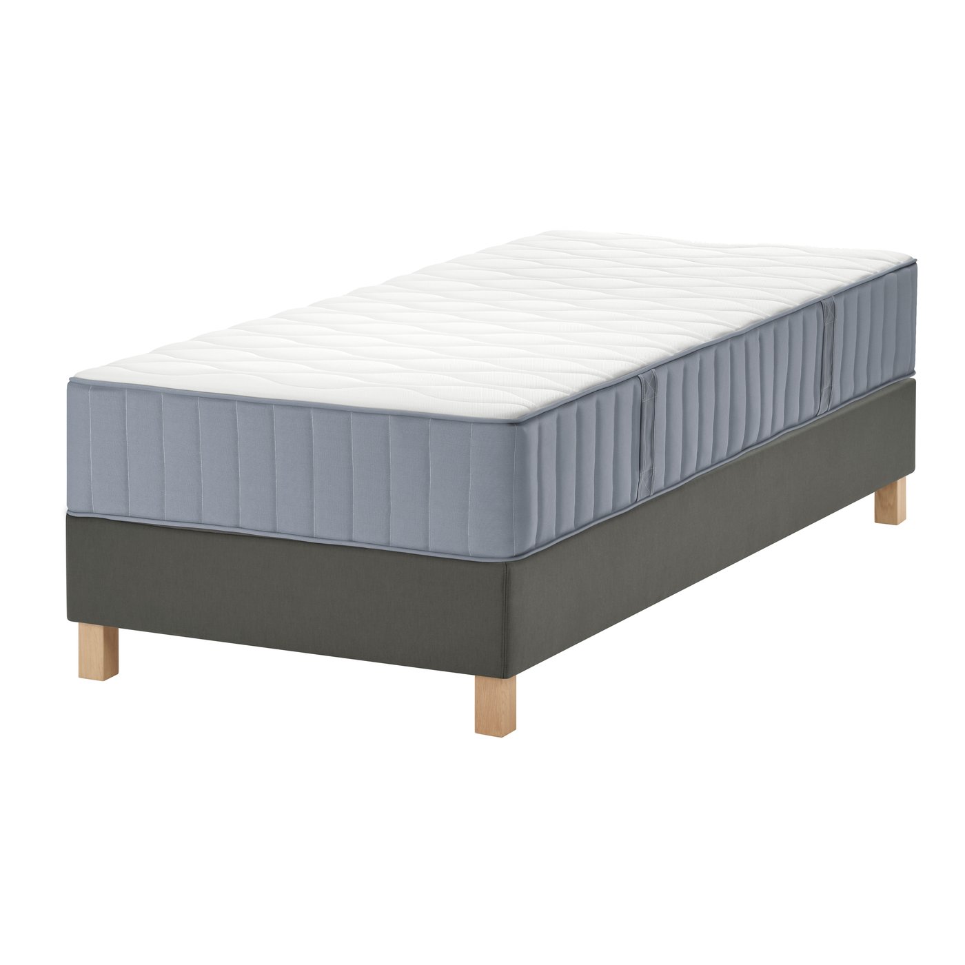 IKEA LYNGÖR kontinentalsäng, vågstranda medium fast/ljusblå mörkgrå, 90x200 cm