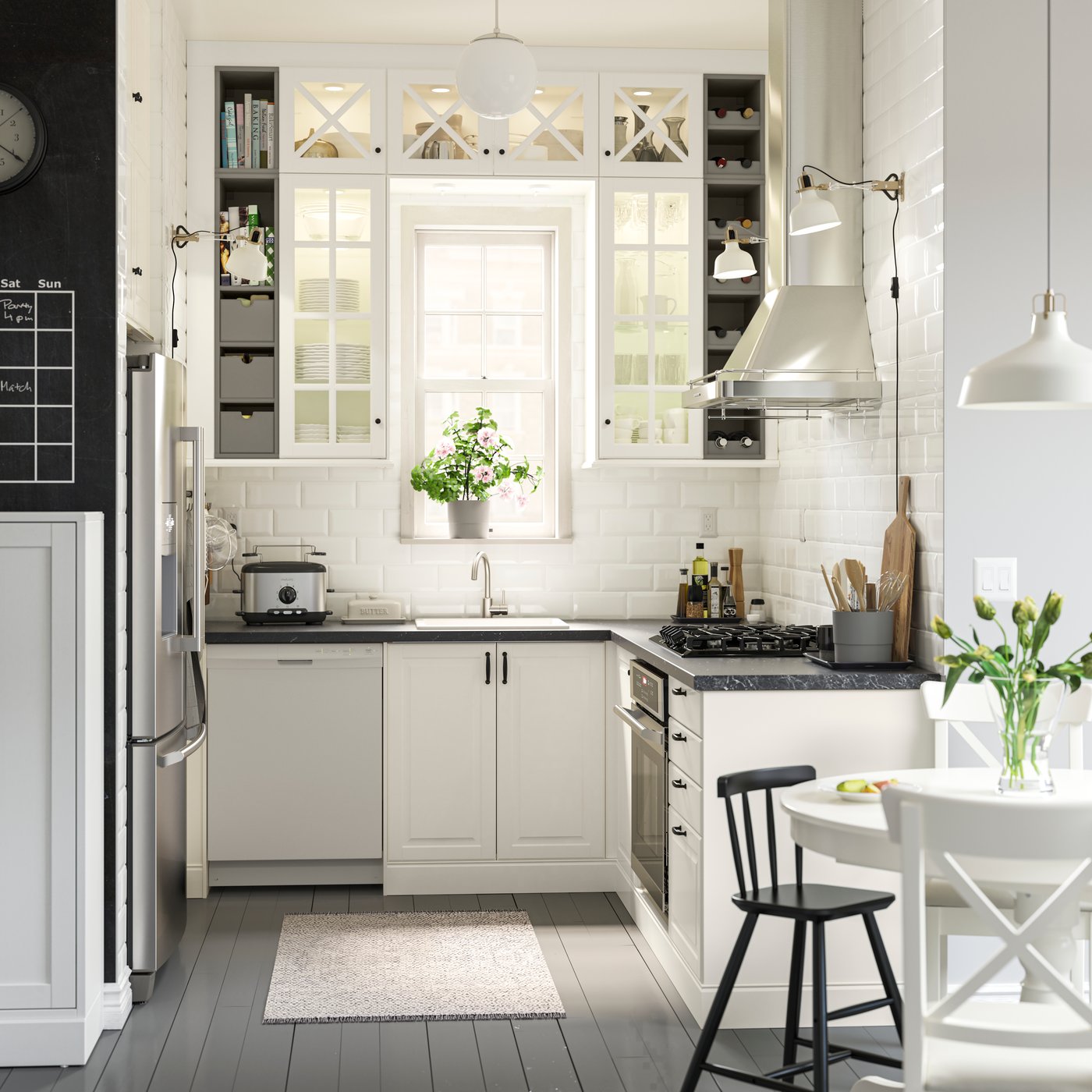 An off-white RANARP pendant lamp in the kitchen