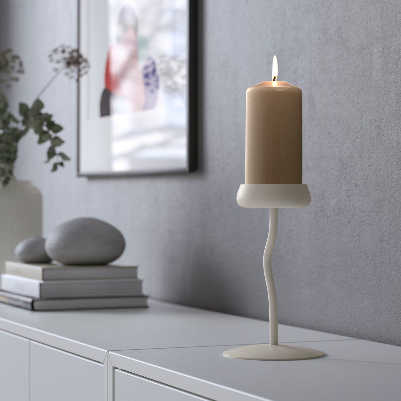A dark grey-beige DAGLIGEN unscented pillar candle