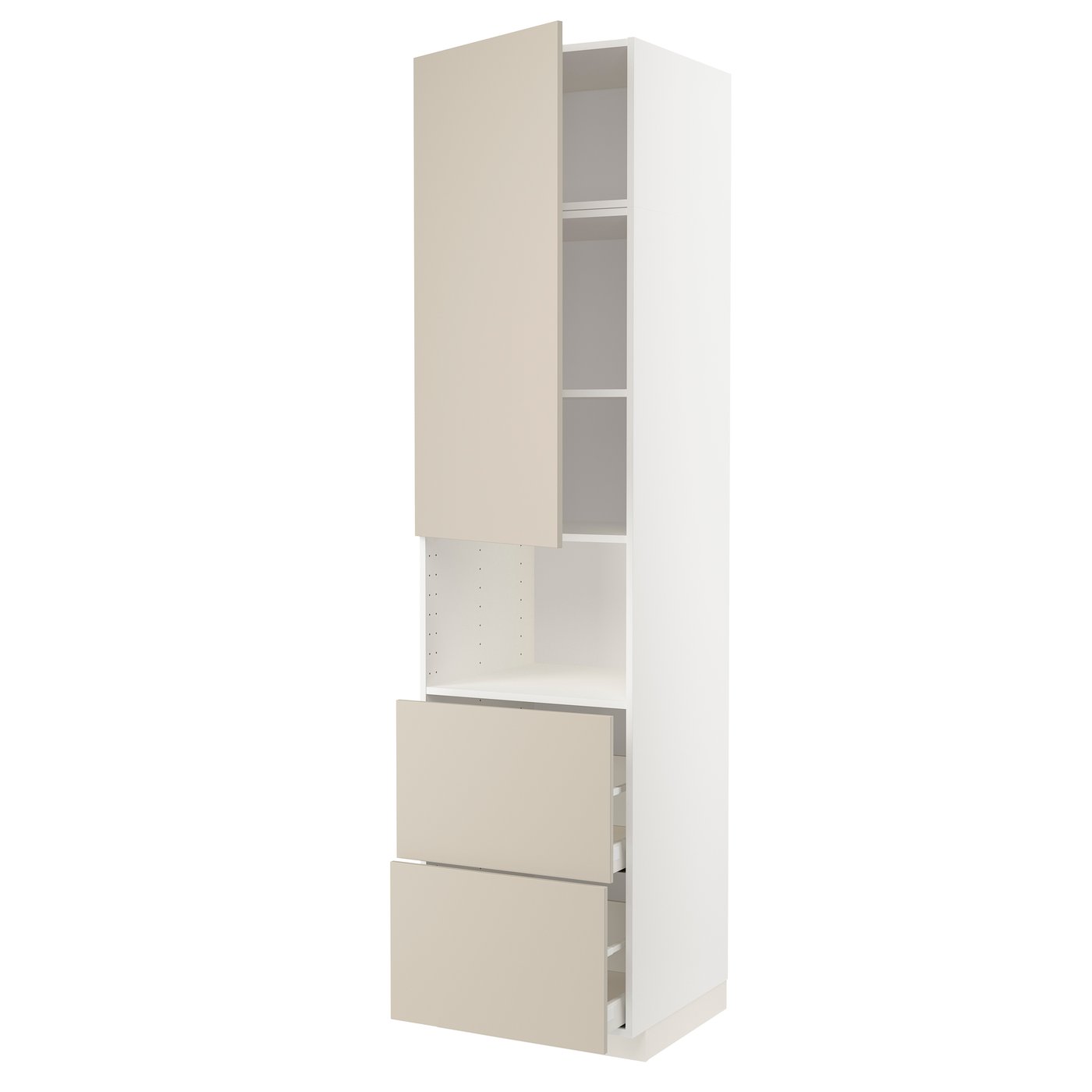 IKEA METOD / MAXIMERA högskåp f mikro m dörr/2 lådor, vit/havstorp beige, 60x60x240 cm