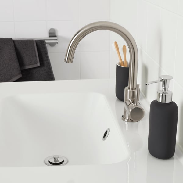 A stainless steel effect GLYPEN mixer tap in the bathroom