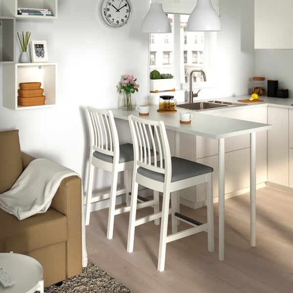 A white/Orrsta light grey EKEDALEN bar stool with backrest