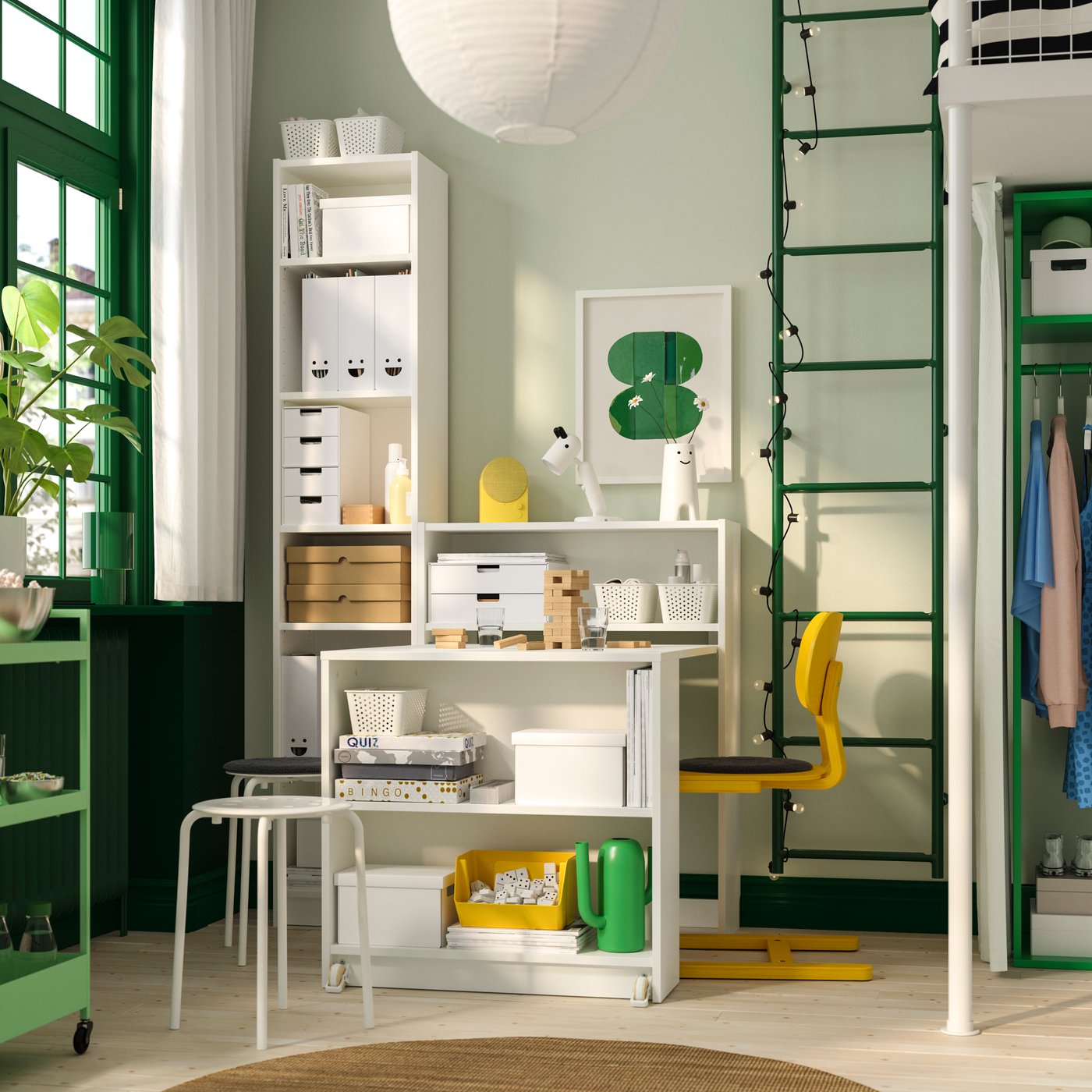 A white BILLY bookcase comb w foldable table