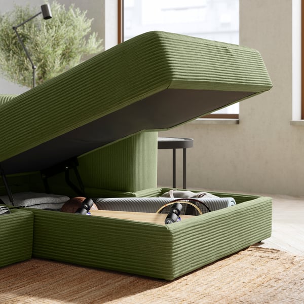 A right/Samsala dark yellow-green JÄTTEBO 4-seat mod sofa w chaise longue