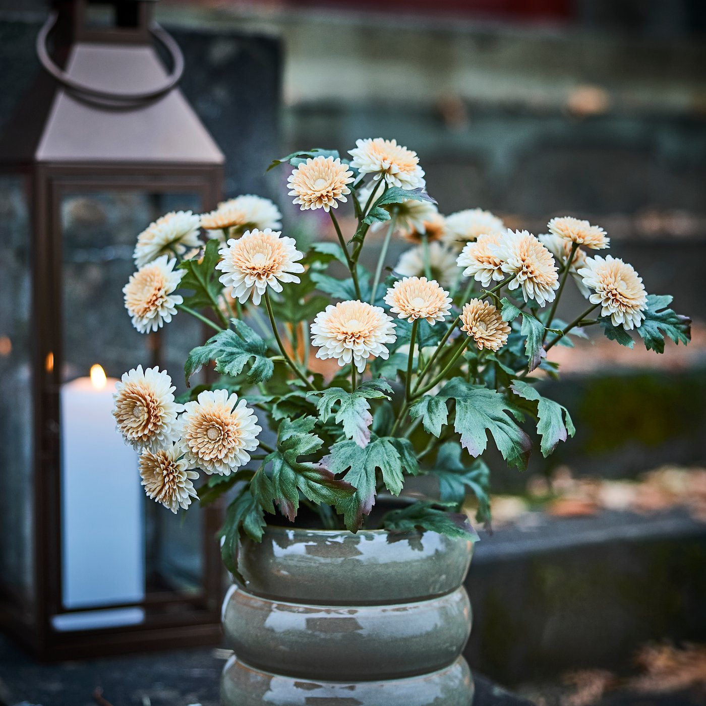 An in/outdoor/Chrysanthemums light orange FEJKA artificial potted plant in the dining room