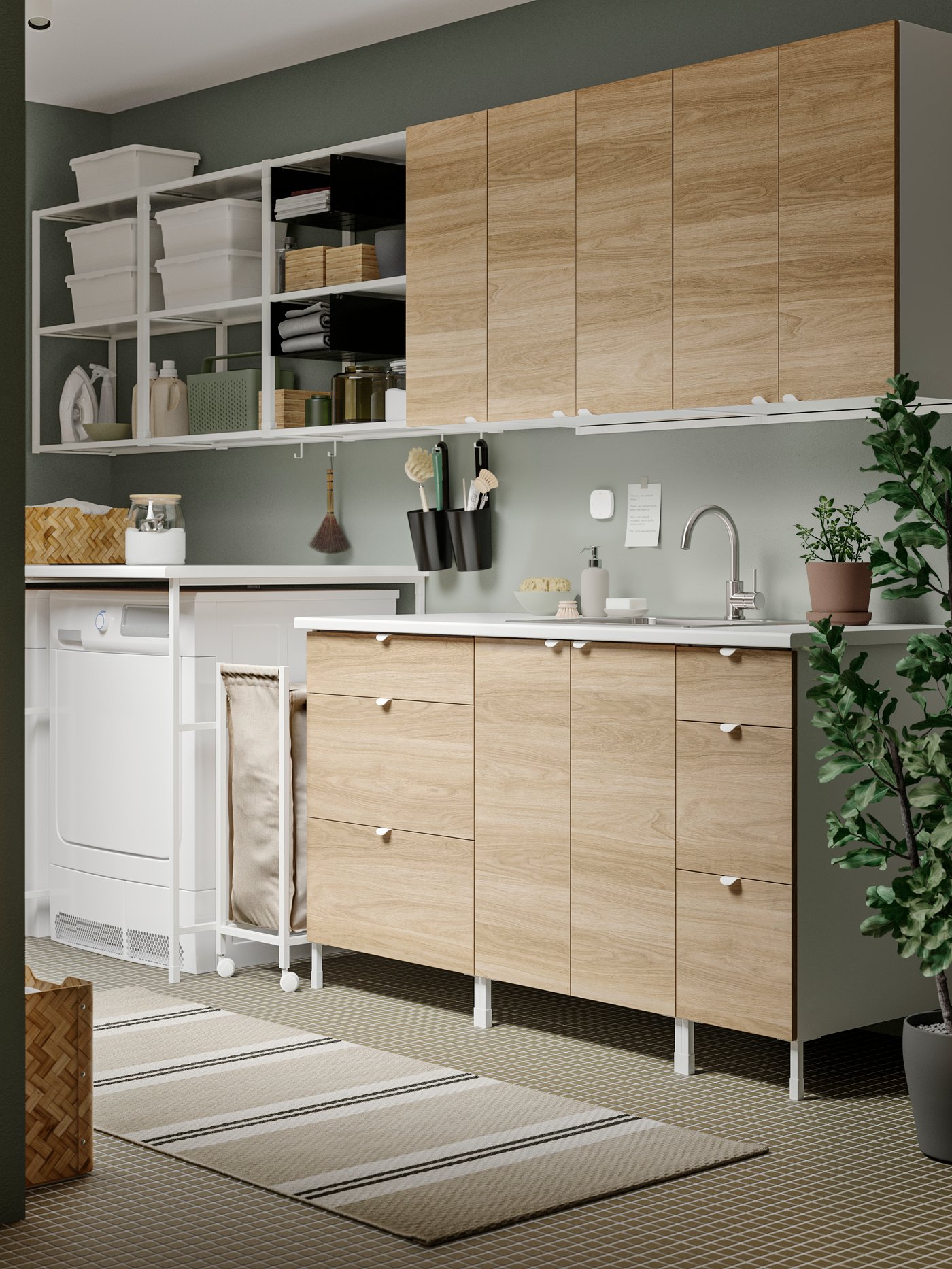 A white/beige/dark grey VIRKLUND rug flatwoven, in/outdoor