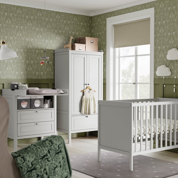 A grey SUNDVIK 3-piece baby furniture set